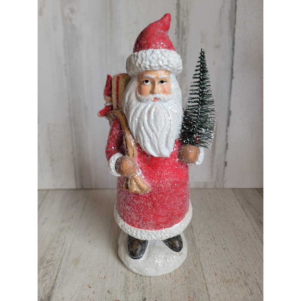 Rustic glitter Xmas santa claus statue tree toy bag unique vintage home decor